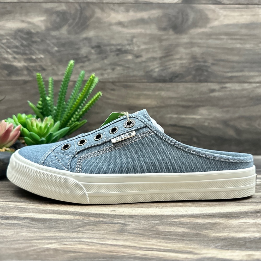 ❌SOLD OUT❌NIB Taos Footwear EZ Soul Mule Sneaker Lake Blue Wash Canvas 7.5M - Picture 6 of 12